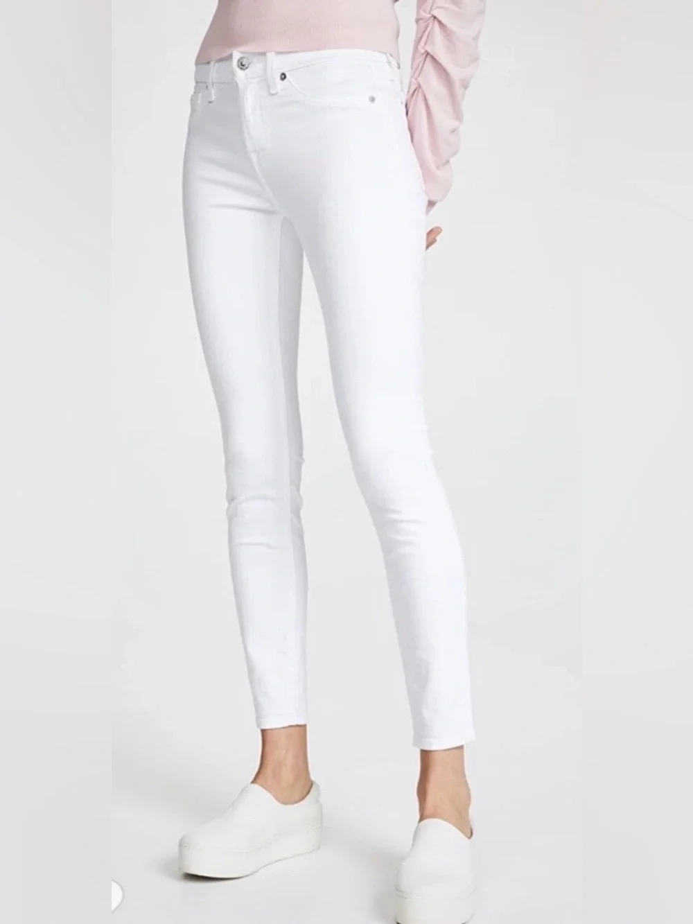 7 For All Mankind Ankle Length Skinny High Rise Button Fly White Jeans Size 29